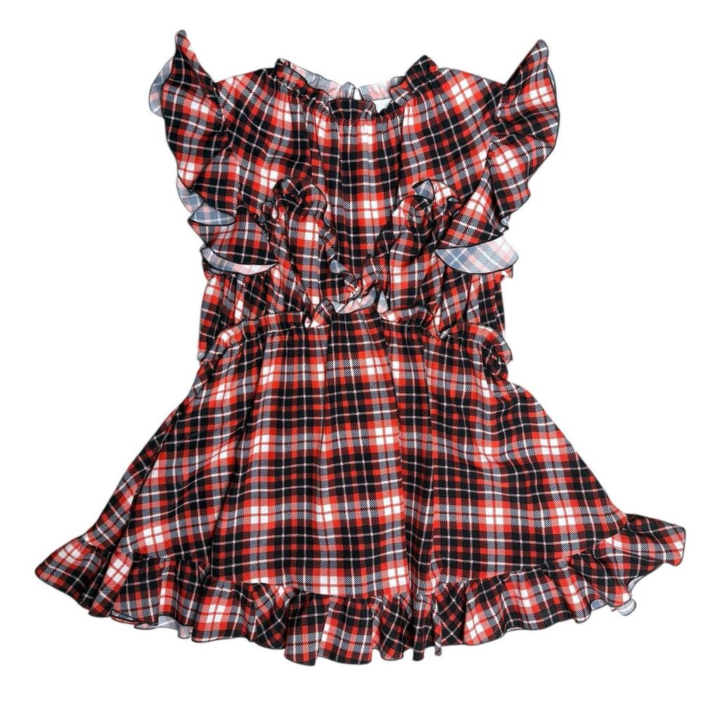 MSGM Milano Designer Sleeveless‎ Ruffle Plaid Mini Dress Red Size 8